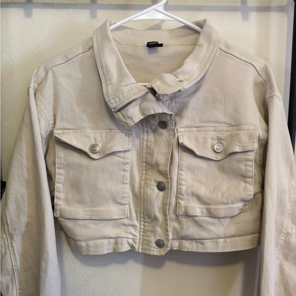 White Cropped Denim Jacket, size XS